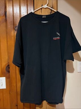 Gildan Black Short Sleeve Crewneck Tee with Small Red Logo